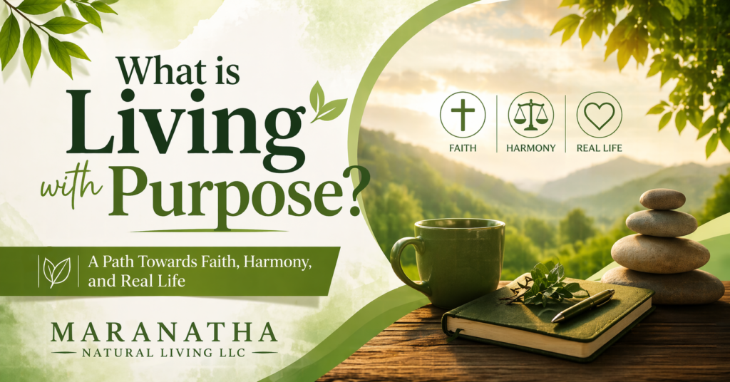 Living with purpose concept with faith, harmony, and real life balance in a peaceful natural setting